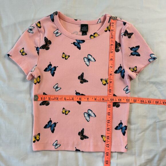 Wild Fable Women's XS Baby Tee Pink Butterfly Pattern Short Sleeve - Picture 3 of 5